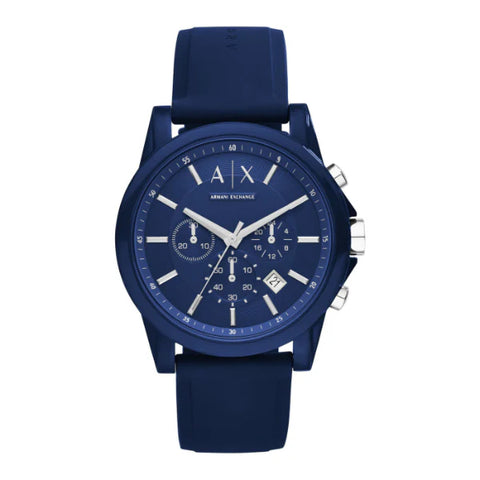 Armani Exchange Outerbanks Chronograph Blue Dial Blue Silicone Strap Watch For Men - AX1327