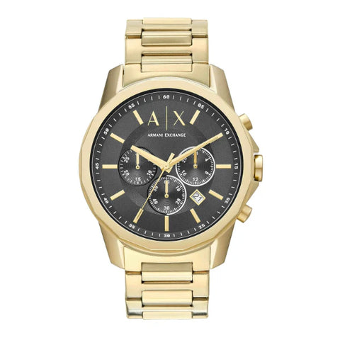 Armani Exchange Banks Chronograph Black Dial Gold Steel Strap Watch For Men - AX1721