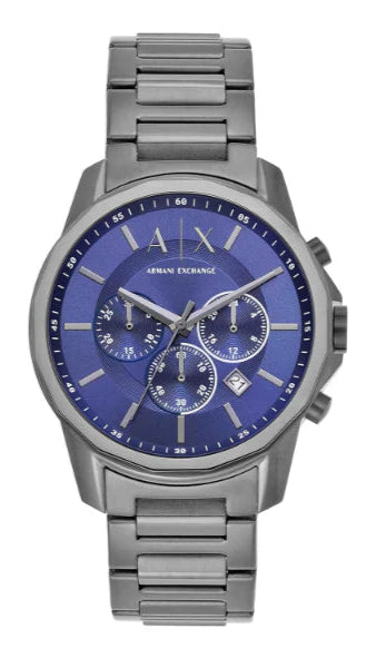 Armani Exchange Banks Chronograph Blue Dial Grey Steel Strap Watch For Men - AX1731