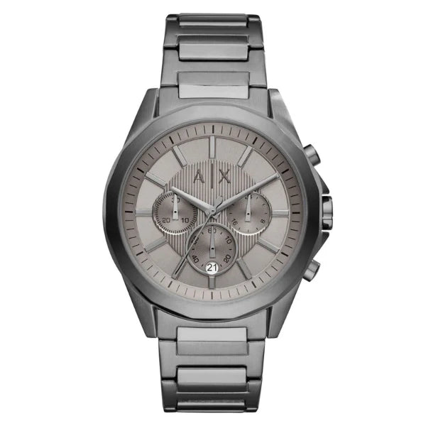 Armani Exchange Drexler Chronograph Grey Dial Grey Steel Strap Watch For Men - AX2603