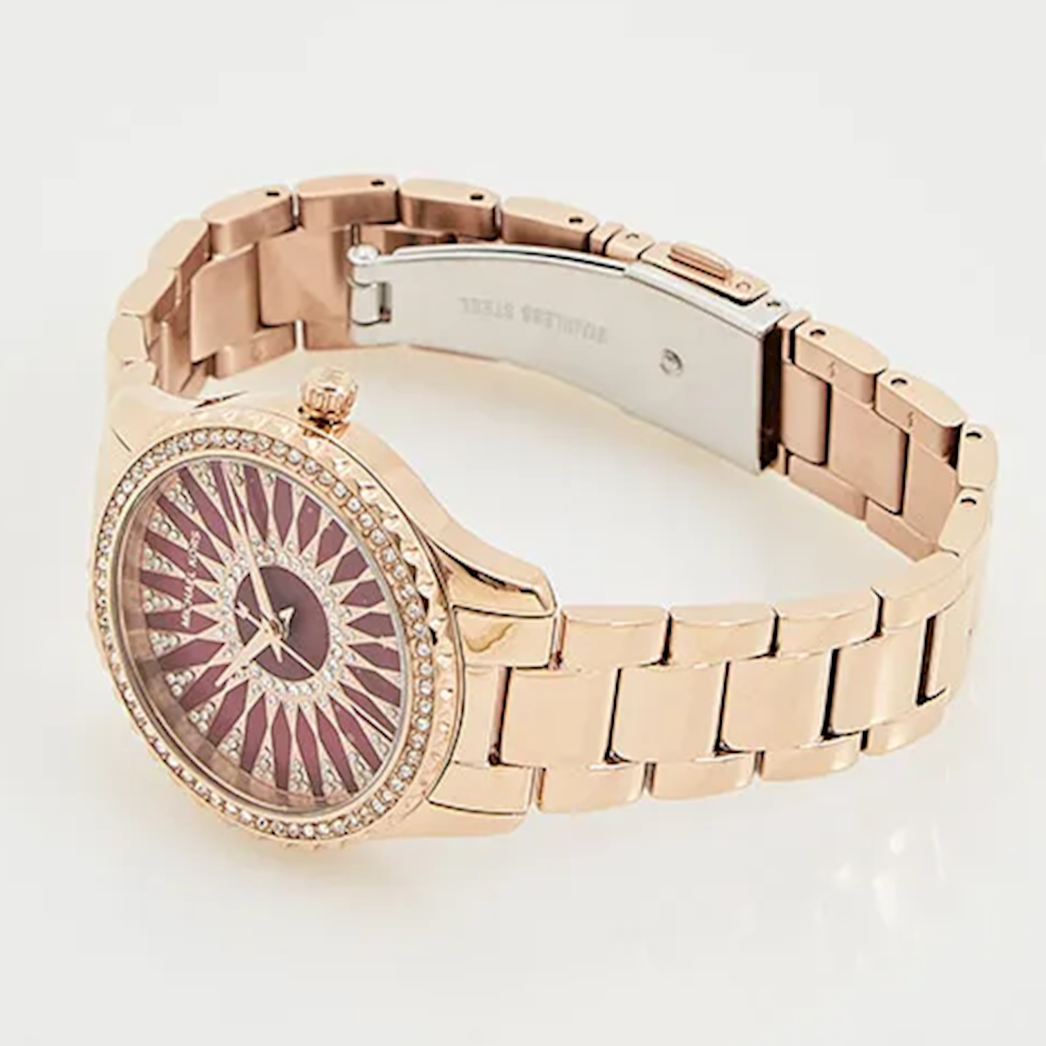 Michael Kors Layton Three Hand Red Dial Rose Gold Steel Strap Watch For Women - MK6893