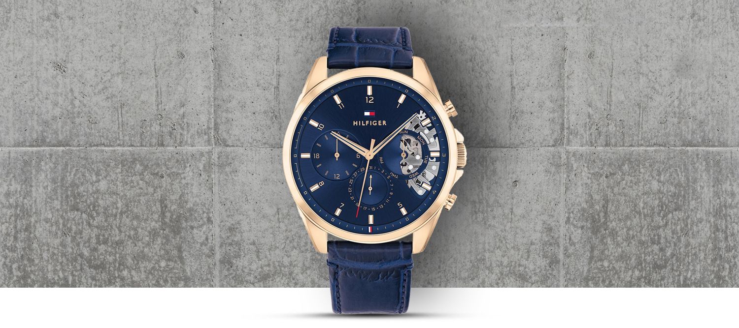 Tommy Hilfiger Baker Chronograph Quartz Blue Dial Blue Leather Strap Watch For Men - 1710451