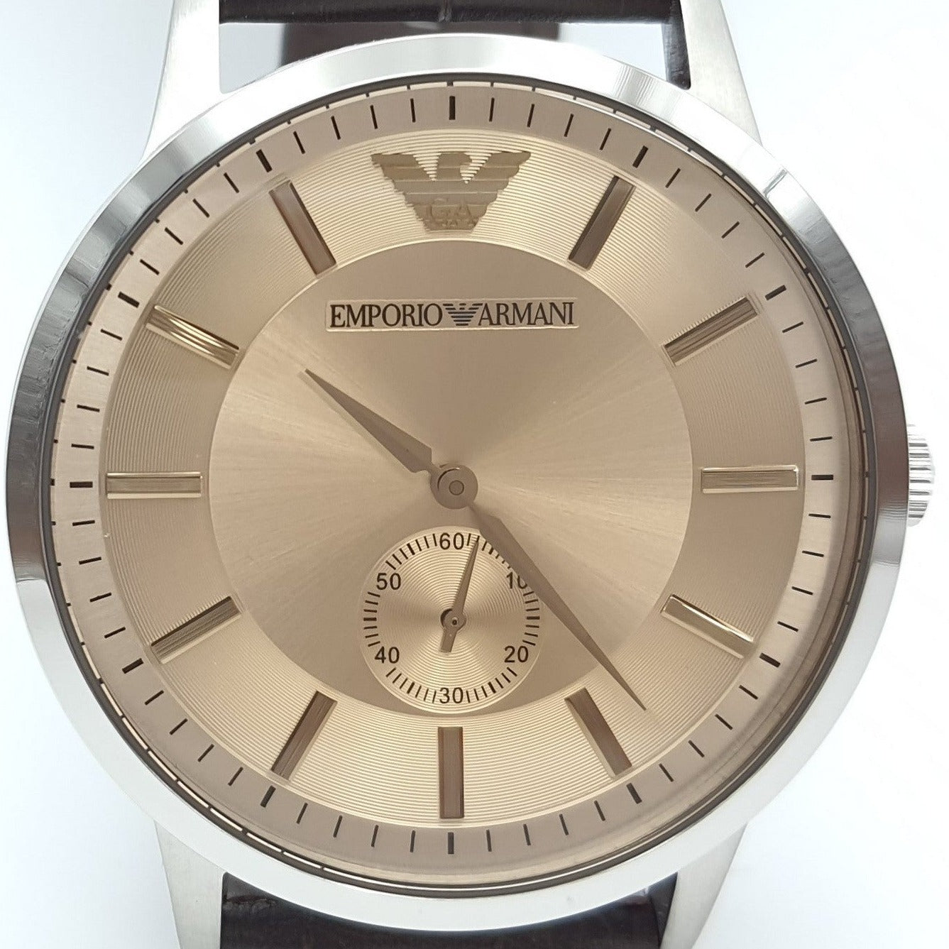 Emporio Armani Kappa Classic Brown Dial Brown Leather Strap Watch For Men - AR9106