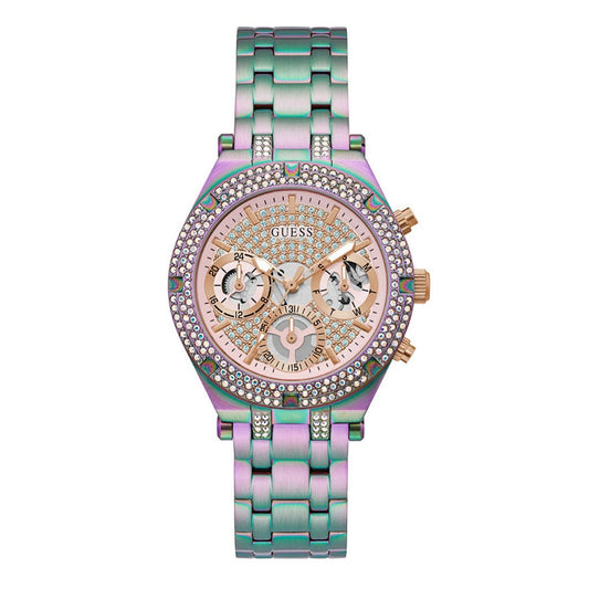 Guess Heiress Multifunction Diamonds Purple Dial Purple Steel Strap Watch for Women - GW0440L3