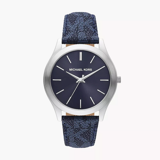 Michael Kors Slim Runway Analog Blue Dial Blue Leather Strap Watch For Men - MK8907