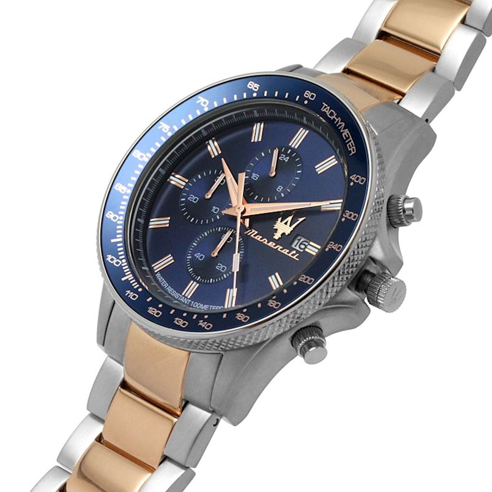 Maserati SFIDA Chronograph Blue Dial Two Tone Steel Strap Watch For Men - R8873640012