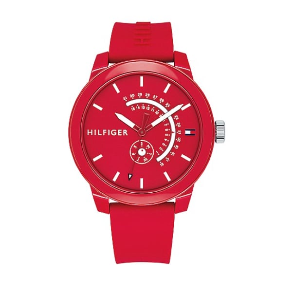 Tommy Hilfiger Denim Quartz Red Dial Red Rubber Strap Watch for Men - 1791480