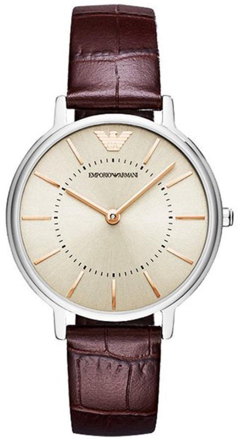 Emporio Armani Dress Quartz Silver Dial Brown Leather Strap Watch For Women - AR11063