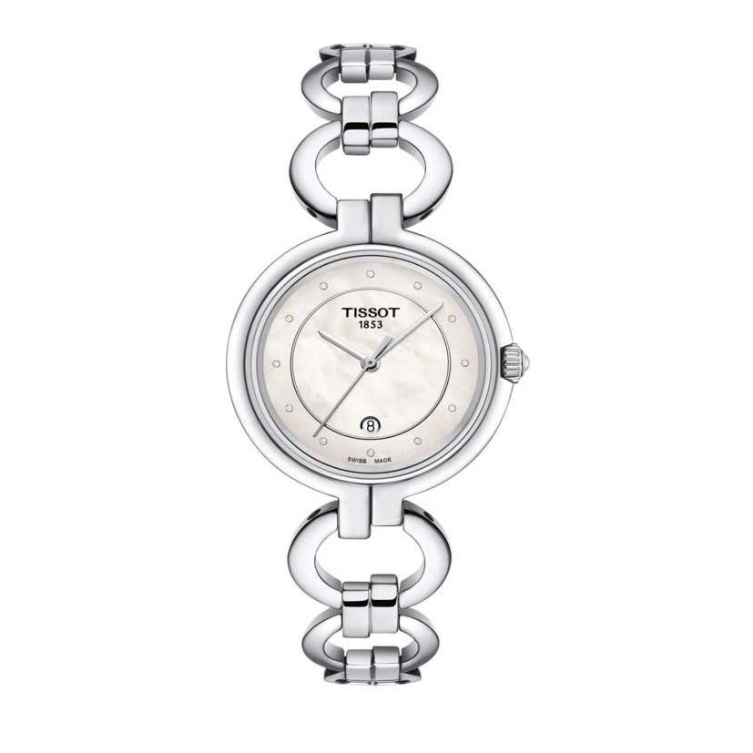 Tissot T Trend Flamingo Mother of Pearl White Dial Silver Steel Strap Watch for Women - T094.210.11.116.00