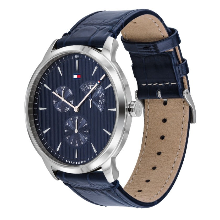 Tommy Hilfiger Brad Chronograph Quartz Blue Dial Blue Leather Strap Watch For Men - 1710387