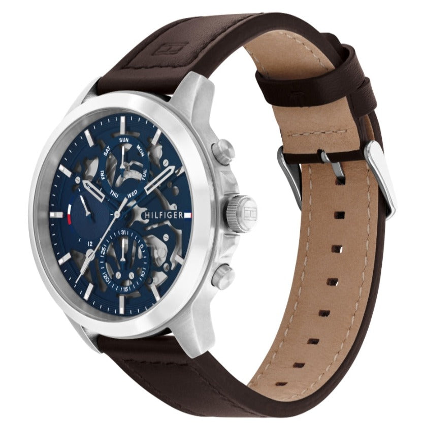 Tommy Hilfiger Henry Chronograph Blue Dial Brown Leather Strap Watch For Men -1710476