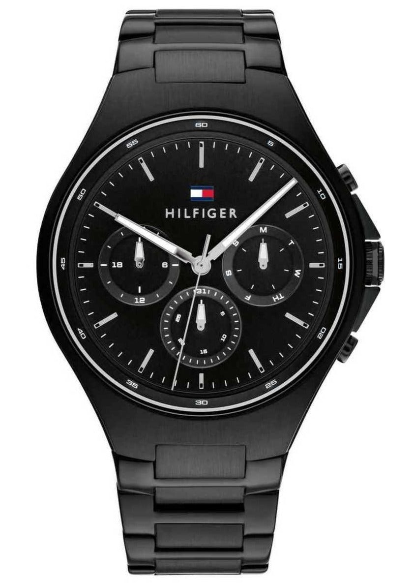 Tommy Hilfiger Justin Chronograph Black Dial Black Steel Strap Watch For Men - 1792055