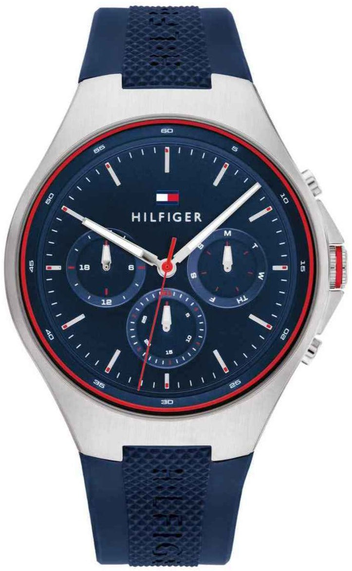 Tommy Hilfiger Justin Chronograph Blue Dial Blue Rubber Strap Watch for Men - 1792057