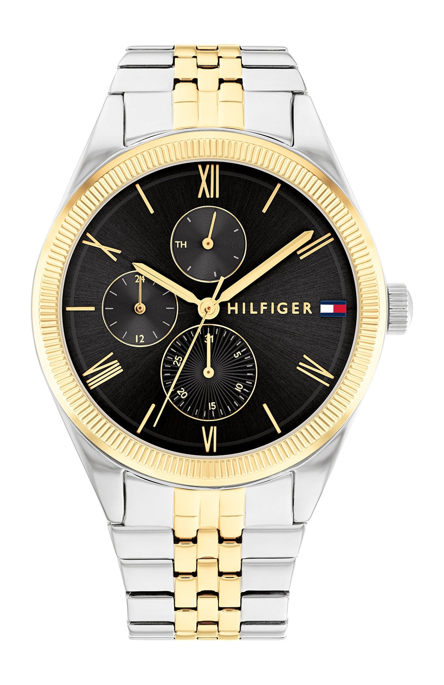 Tommy Hilfiger Monica Chronograph Black Dial Two Tone Steel Strap Watch For Women - 1782591