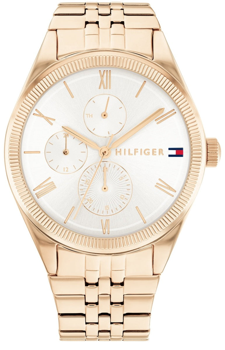 Tommy Hilfiger Monica Quartz White Dial Gold Steel Strap Watch For Women - 1782593