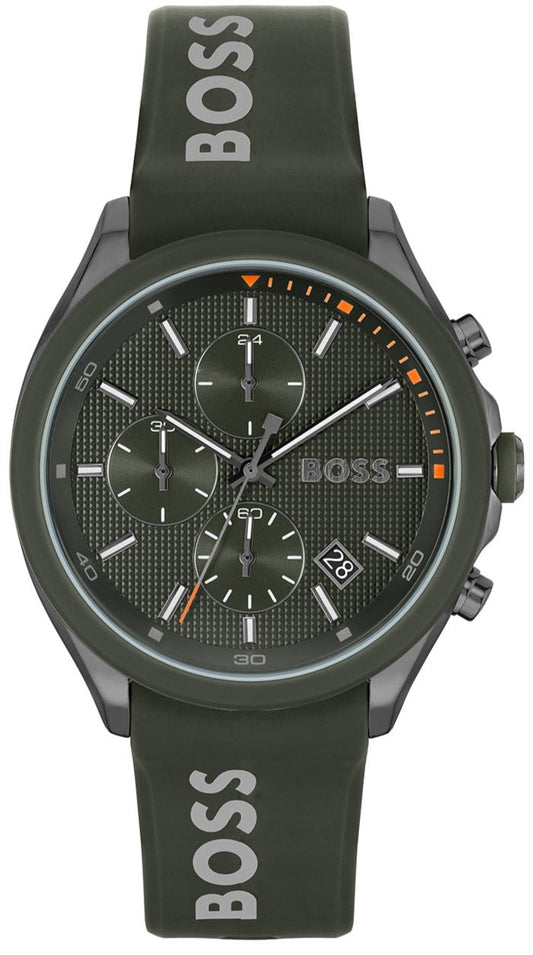 Hugo Boss Velocity Chronograph Green Dial Green Rubber Strap Watch For Men - 1514060