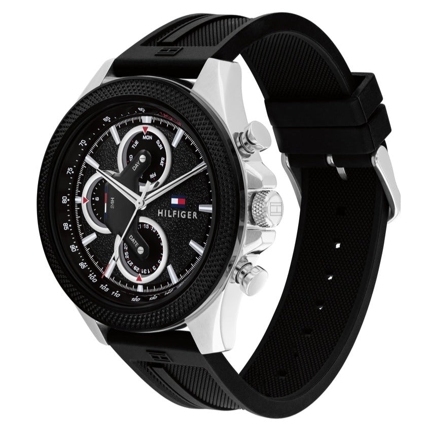 Tommy Hilfiger Clark Chronograph Black Dial Black Rubber Strap Watch For Men - 1792082