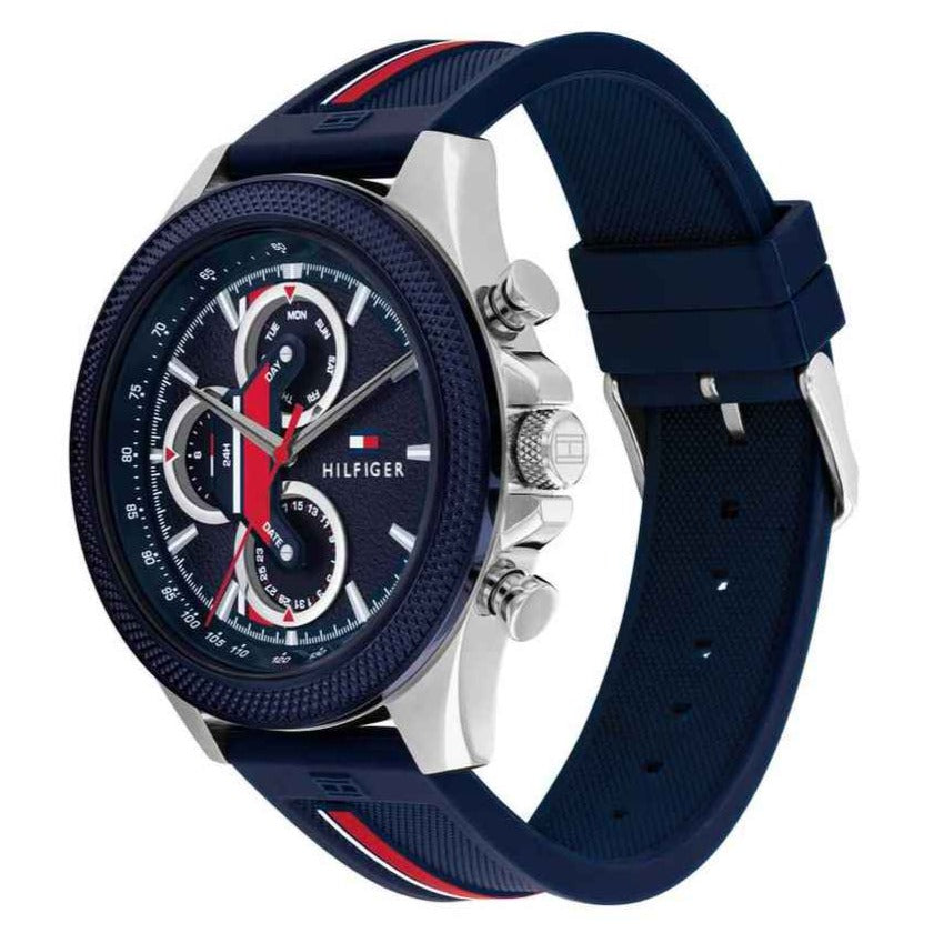 Tommy Hilfiger Clark Chronograph Blue Dial Black Leather Strap Watch For Men - 1792083