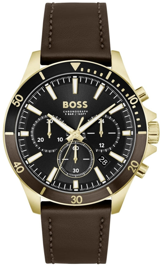 Hugo Boss Troper Chronograph Black Dial Brown Leather Strap Watch For Men - 1514100