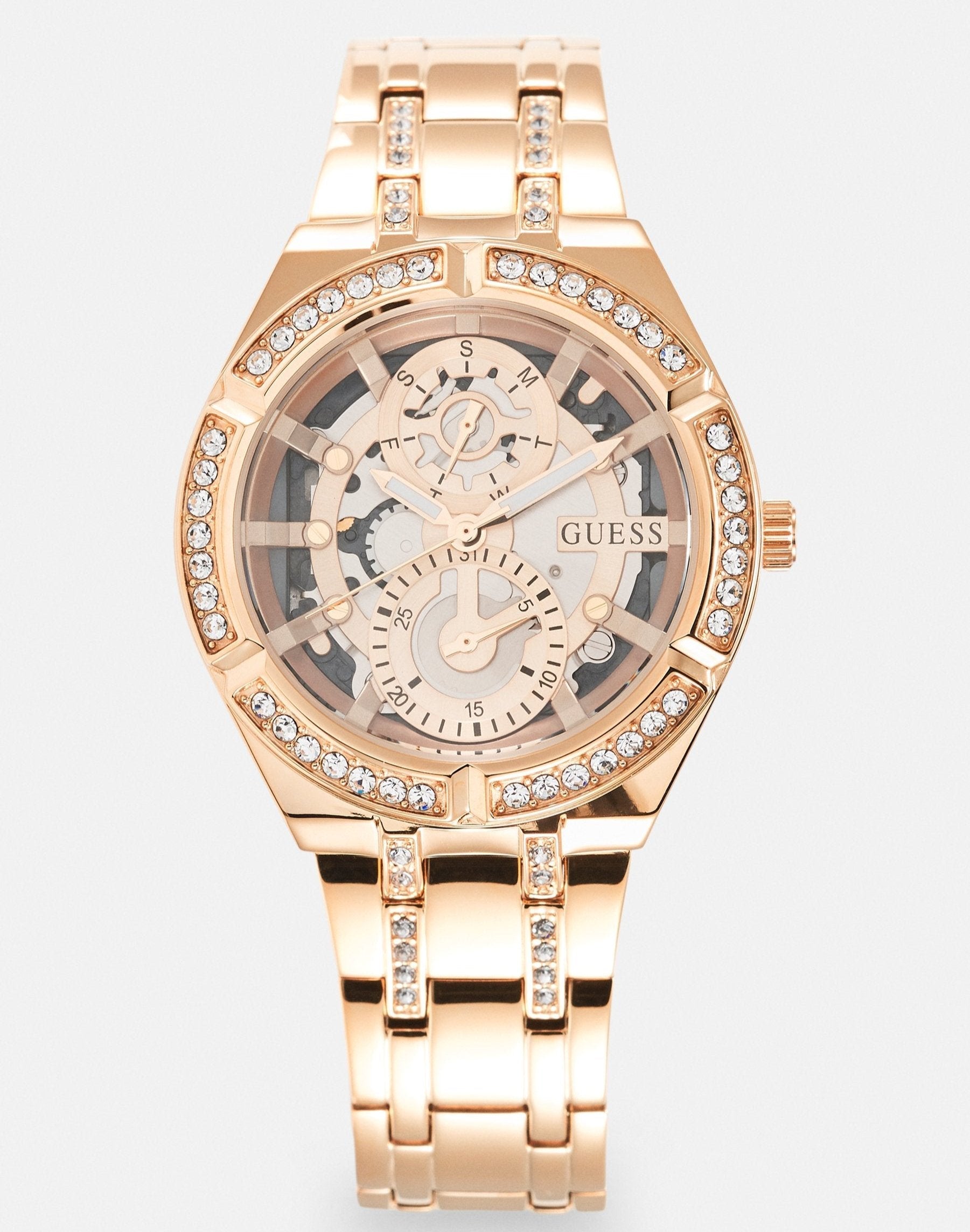 Guess Allara Quartz Rose Gold Dial Rose Gold Steel Strap Watch For Women - GW0604L3