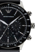 Emporio Armani Mario Chronograph Black Dial Black Leather Strap Watch For Men - AR11243