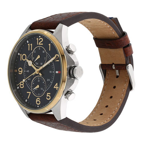 Tommy Hilfiger Dean Multifunctional Blue Dial Brown Leather Strap Watch for Men - 1791275