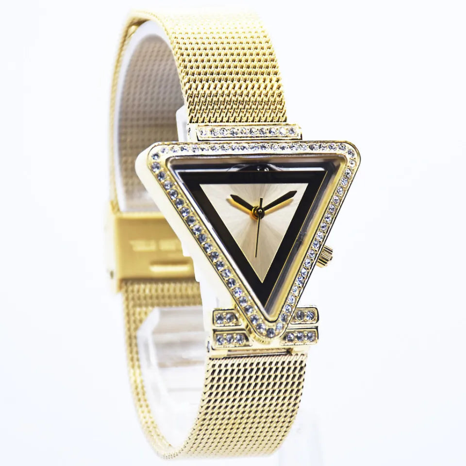 Guess Fame Diamonds Gold Dial Gold Mesh Bracelet Watch for Women - GW0508L2