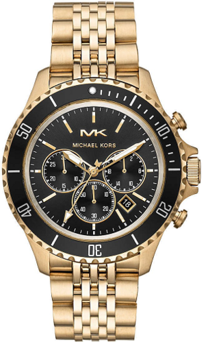 Michael Kors Bayville Chronograph Black Dial Gold Steel Strap Watch For Men - MK8726