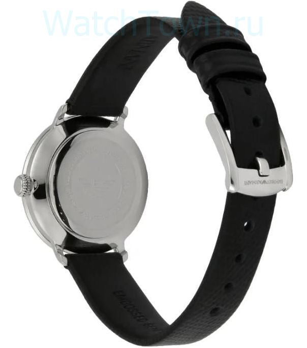 Emporio Armani Modern White Dial Black Leather Strap Watch For Women - AR11159