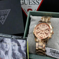 Guess Mini Sunrise Chronograph Quartz Rose Gold Dial Rose Gold Steel Strap Watch For Women - W0448L3