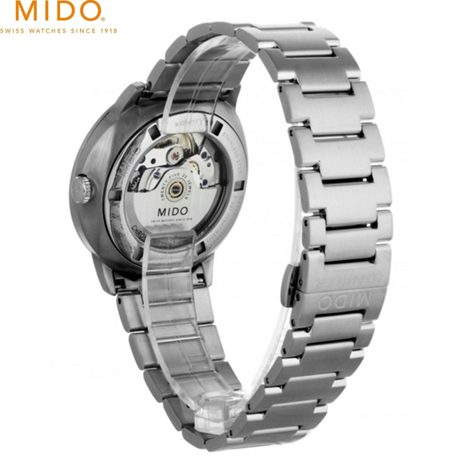 Mido Commander II Automatic Black Dial Silver Steel Strap Watch For Men - M021.431.11.051.00