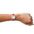 Emporio Armani Two-Hand Analog White Dial Red Leather Strap Watch For Women - AR11532