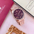 Michael Kors Lexington Chronograph Red Dial Rose Gold Steel Strap Watch For Women - MK7275