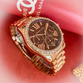 Michael Kors Lexington Chronograph Red Dial Rose Gold Steel Strap Watch For Women - MK7275