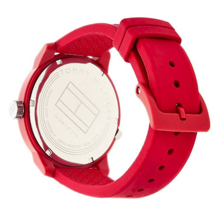 Tommy Hilfiger Denim Quartz Red Dial Red Rubber Strap Watch for Men - 1791480