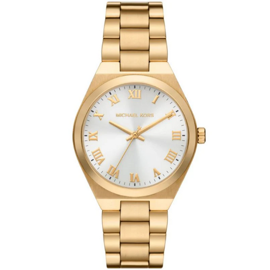 Michael Kors Lennox Three Hand Silver Dial Gold Steel Strap Watch For Women - MK7391