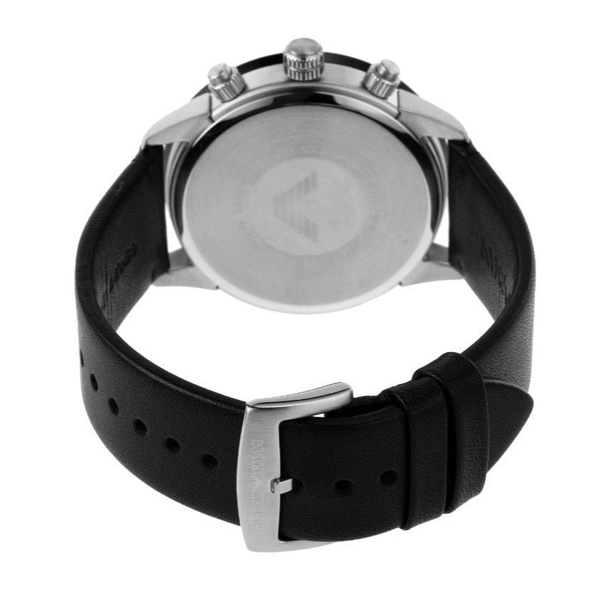 Emporio Armani Mario Chronograph Black Dial Black Leather Strap Watch For Men - AR11243