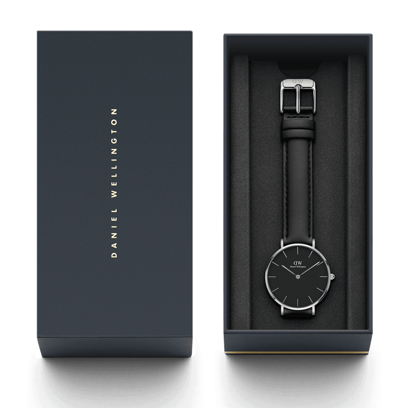 Daniel Wellington Classic Petite Sheffield Black Dial Black Leather Strap Watch For Women - DW00100236