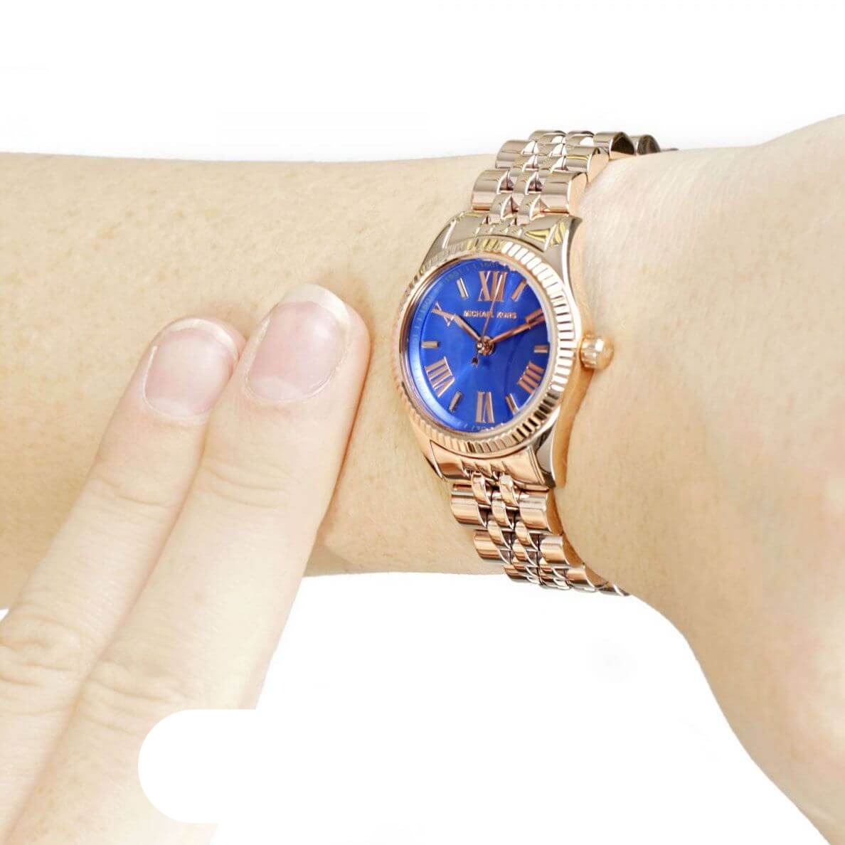 Michael Kors Lexington Quartz Blue Dial Rose Gold Steel Strap Watch For Women - MK3272