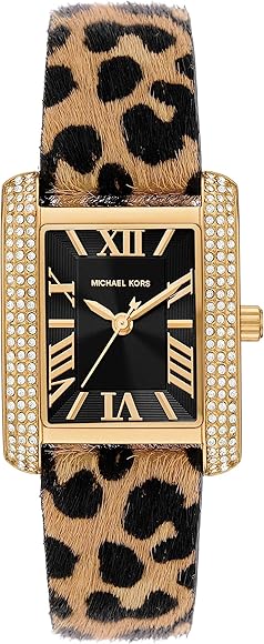 Michael Kors Emery Quartz Diamonds Black Dial Cheetah Print Leather Strap Watch For Women - MK7387