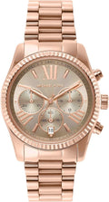 Michael Kors Lexington Chronograph Grey Dial Rose Gold Steel Strap Watch For Women - MK7217