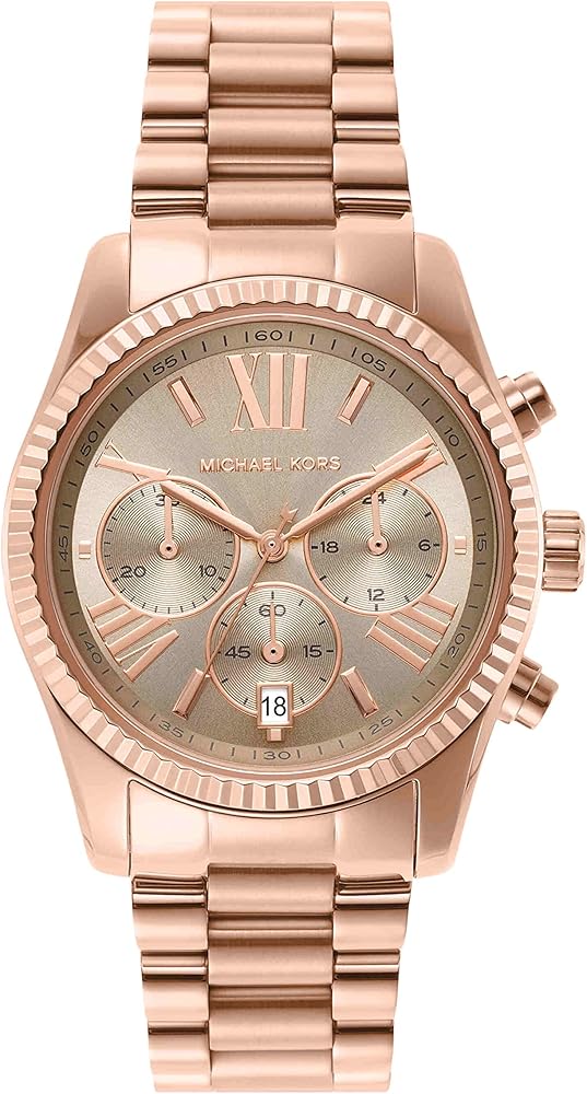 Michael Kors Lexington Chronograph Grey Dial Rose Gold Steel Strap Watch For Women - MK7217