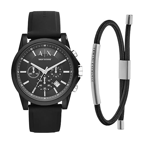 Armani Exchange Outerbanks Chronograph Black Dial Black Silicone Strap Watch For Men - AX1326