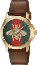 Gucci G Timeless Quartz Green & Red Dial Brown Leather Strap Watch For Men - YA126451