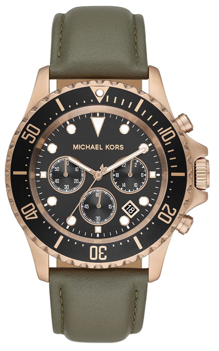 Michael Kors Everest Analog Black Dial Green Leather Strap Watch For Men - MK9090