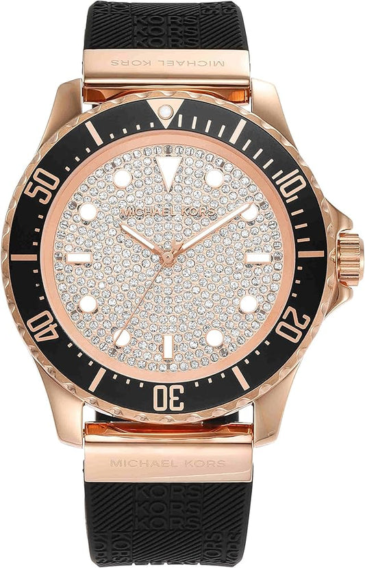 Michael Kors Everest Analog Rose Gold Dial Black Silicone Strap Watch For Women - MK7358