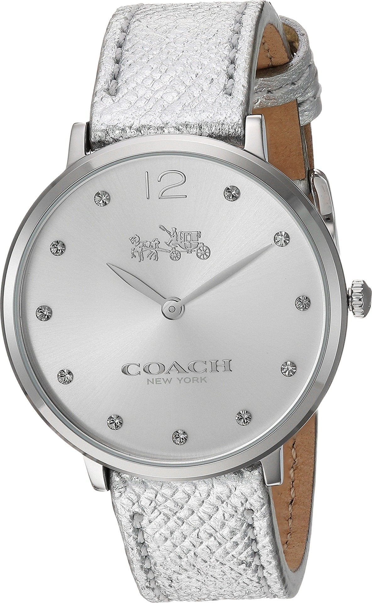 Coach Slim Easton Silver Dial Silver Leather Strap Watch for Women - 14502685