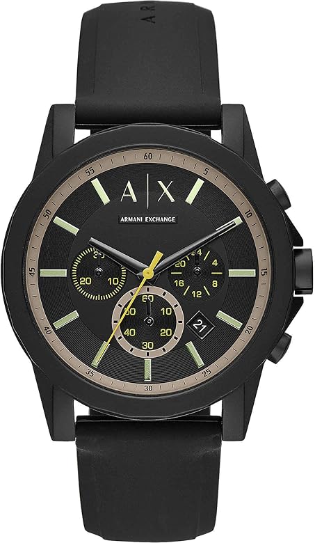 Armani Exchange Outerbanks Chronograph Black Dial Black Silicone Strap Watch For Men - AX1343