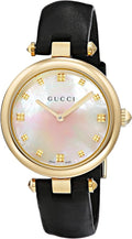 Gucci Diamantissima Mother of Pearl Dial Black Leather Strap Watch for Women - YA141404