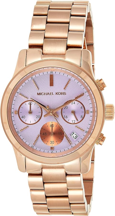 Michael Kors Runway Chronograph Purple Dial Rose Gold Steel Strap Watch For Women - MK6163